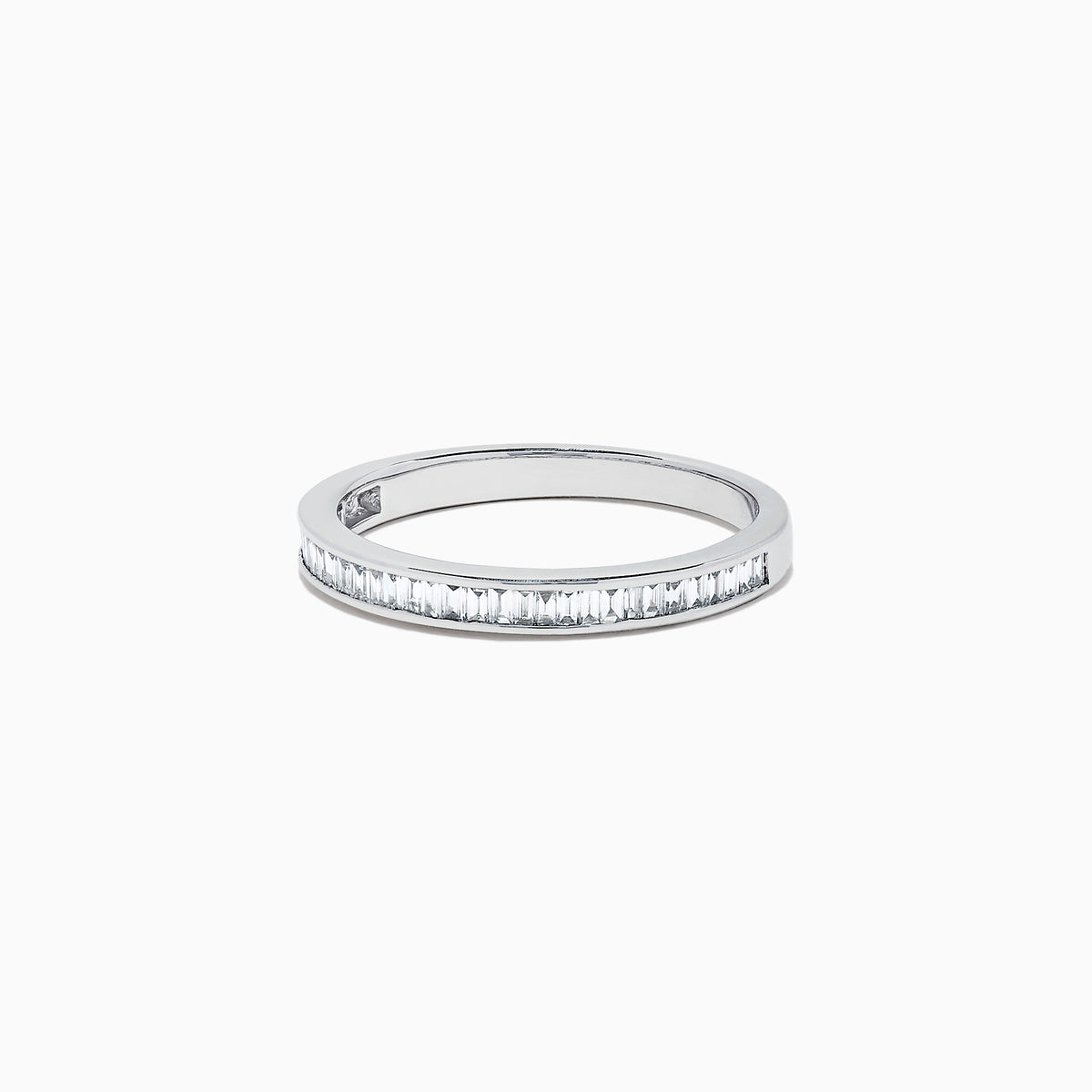 The Classique 14K White Gold Channel Set Diamond Stacking Band, 0.44 TCW, features a slim band with a row of channel-set baguette diamonds, shown on a white background.