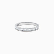 The Classique 14K White Gold Channel Set Diamond Stacking Band, 0.44 TCW, features a slim band with a row of channel-set baguette diamonds, shown on a white background.