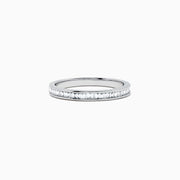 The Classique 14K White Gold Channel Set Diamond Stacking Band, 0.44 TCW, features a slim band with a row of channel-set baguette diamonds, shown on a white background.
