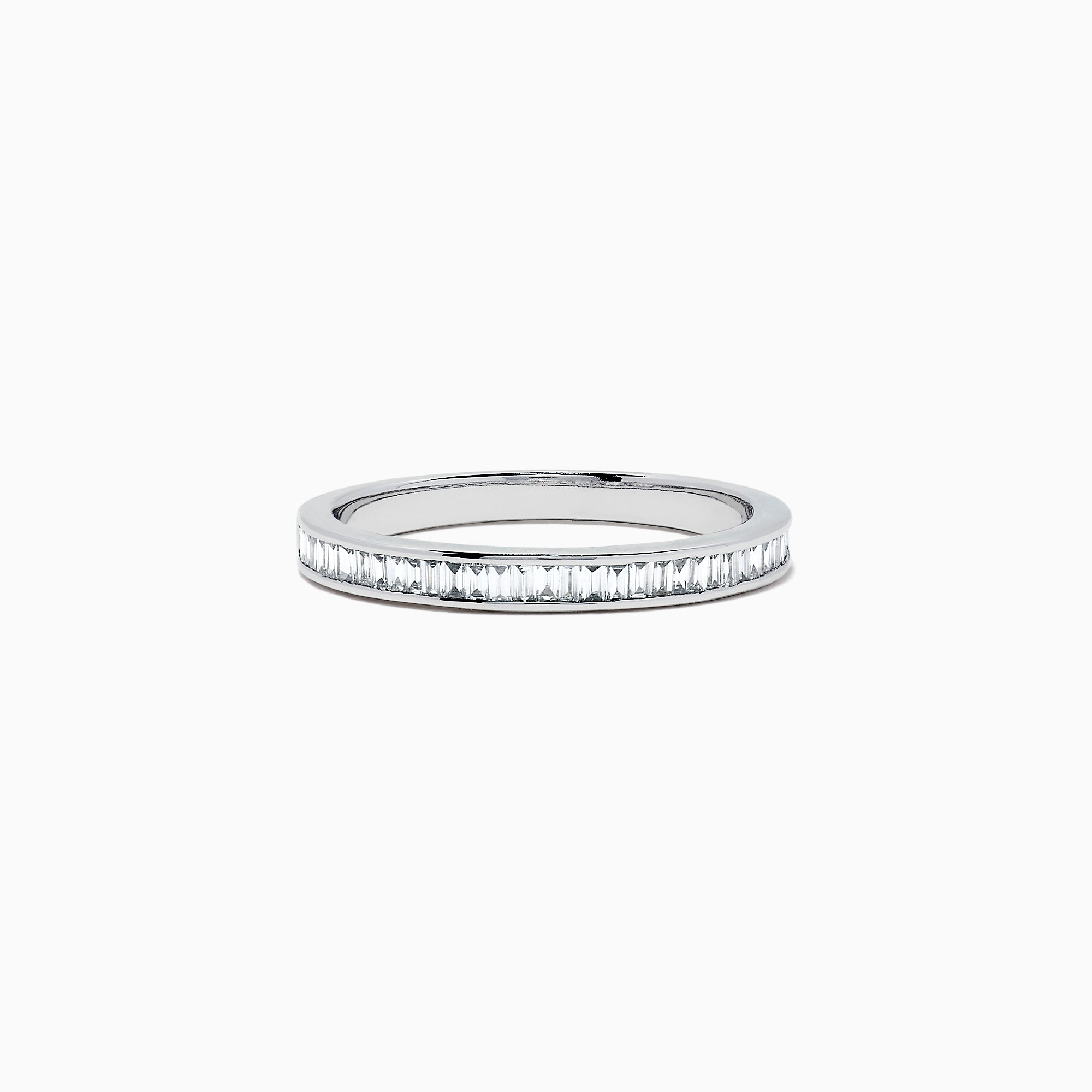 The Classique 14K White Gold Channel Set Diamond Stacking Band, 0.44 TCW, features a slim band with a row of channel-set baguette diamonds, shown on a white background.