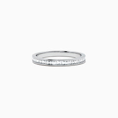 The Classique 14K White Gold Channel Set Diamond Stacking Band, 0.44 TCW, features a slim band with a row of channel-set baguette diamonds, shown on a white background.