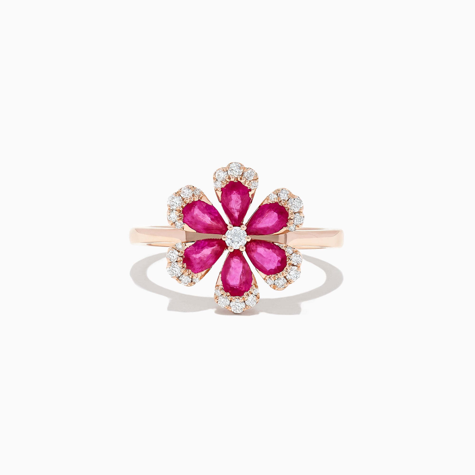 Effy Nature 14K Rose Gold Ruby and Diamond Flower Ring, 1.76 TCW