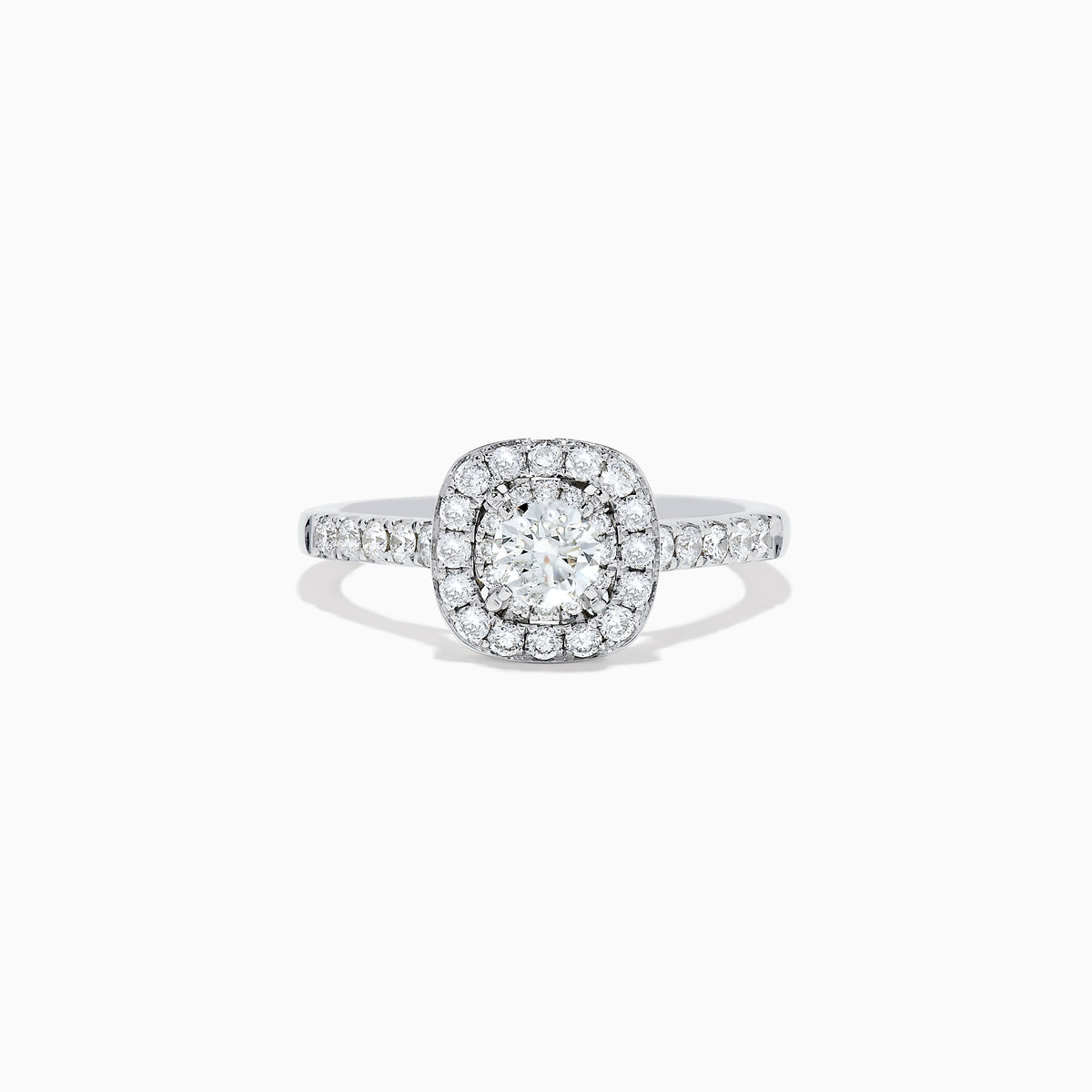 The Pave Classica 14K White Gold Diamond Engagement & Wedding Ring Set 1.34 TCW features a round center diamond, a sparkling diamond halo, and additional diamonds on the split band, shown against a white background.