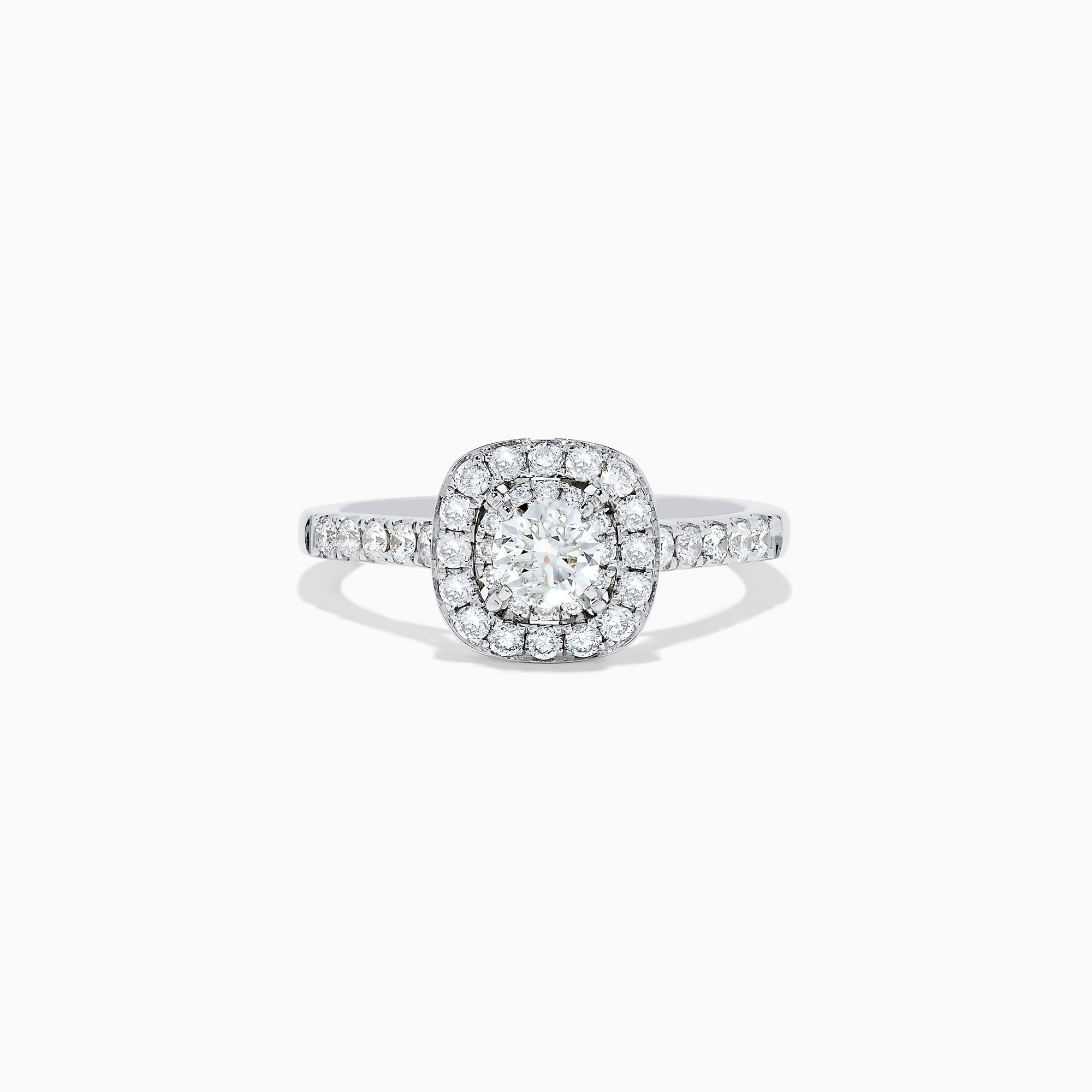 The Pave Classica 14K White Gold Diamond Engagement & Wedding Ring Set 1.34 TCW features a round center diamond, a sparkling diamond halo, and additional diamonds on the split band, shown against a white background.