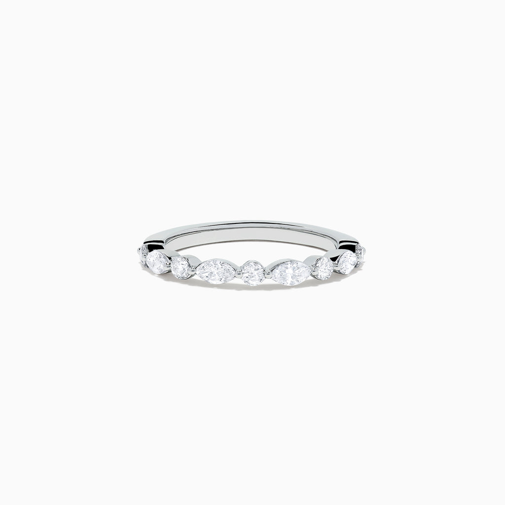 The Pave Classica 14K White Gold Diamond Band, 0.59 TCW, features alternating round and marquise-shaped diamonds elegantly set along the band, displayed on a plain white background.