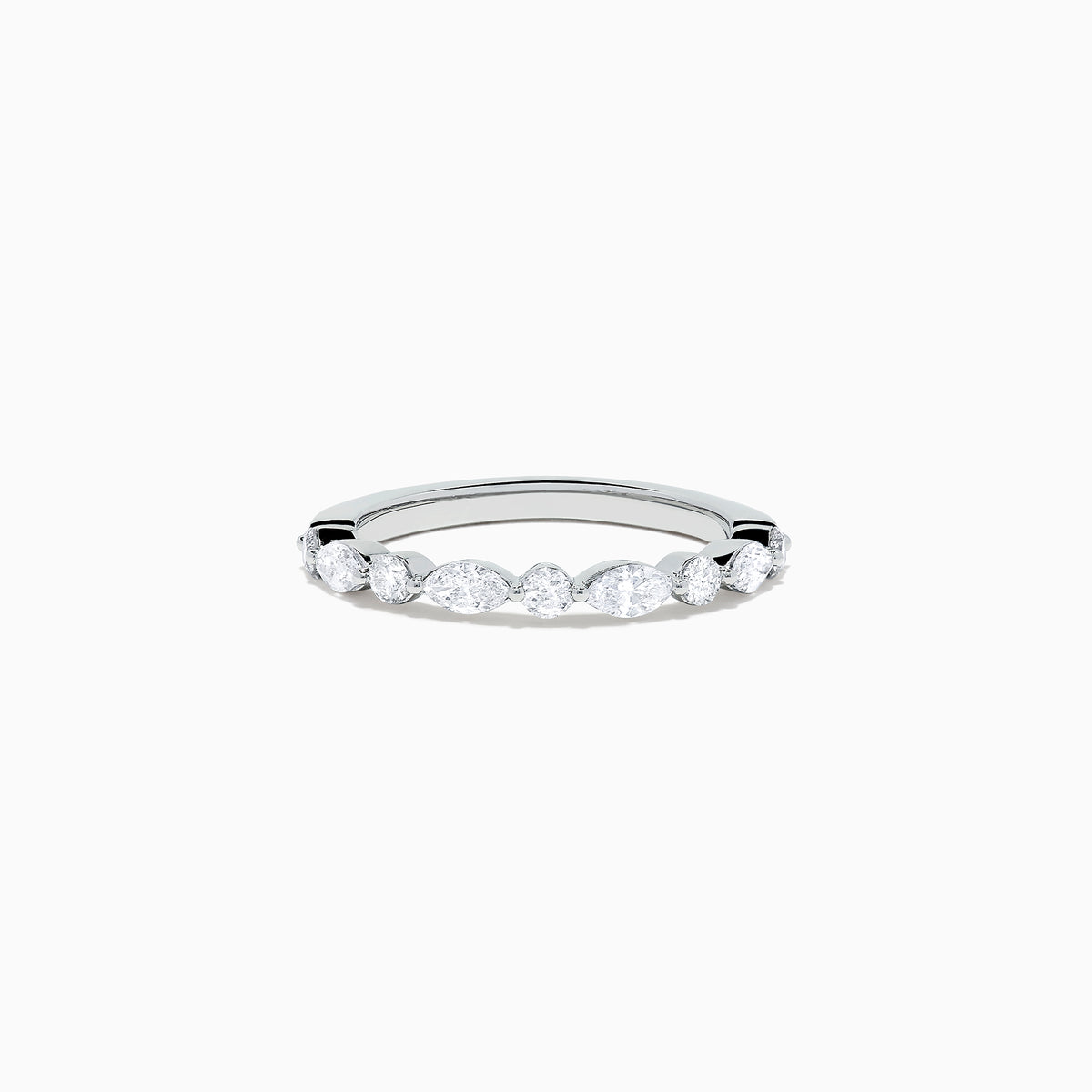 The Pave Classica 14K White Gold Diamond Band, 0.59 TCW, features alternating round and marquise-shaped diamonds elegantly set along the band, displayed on a plain white background.