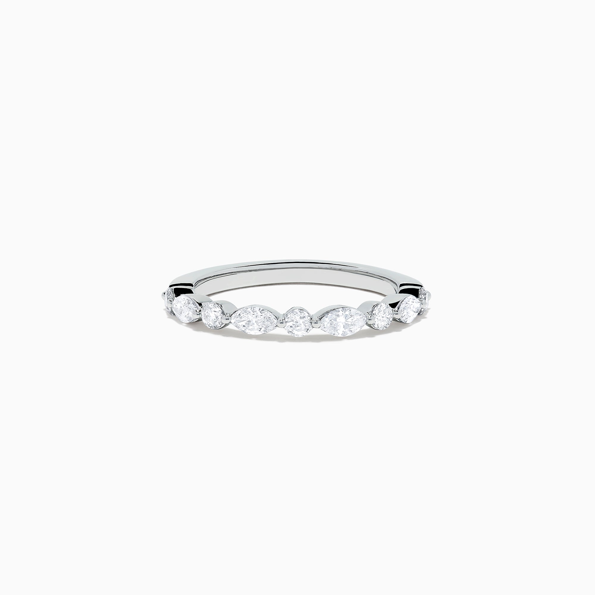 The Pave Classica 14K White Gold Diamond Band, 0.59 TCW, features alternating round and marquise-shaped diamonds elegantly set along the band, displayed on a plain white background.