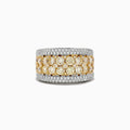 The Canare 14K Two Tone Gold Yellow Diamond Statement Ring 3.68 TCW features rows of round yellow diamonds at the center, bordered by sparkling white diamonds, set in luxurious two tone gold.
