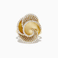 The DOro 14K Yellow Gold Diamond Flower Ring, 1.61 TCW, features three overlapping petal shapes outlined with sparkling white diamonds in a floral-inspired design against a plain white background.