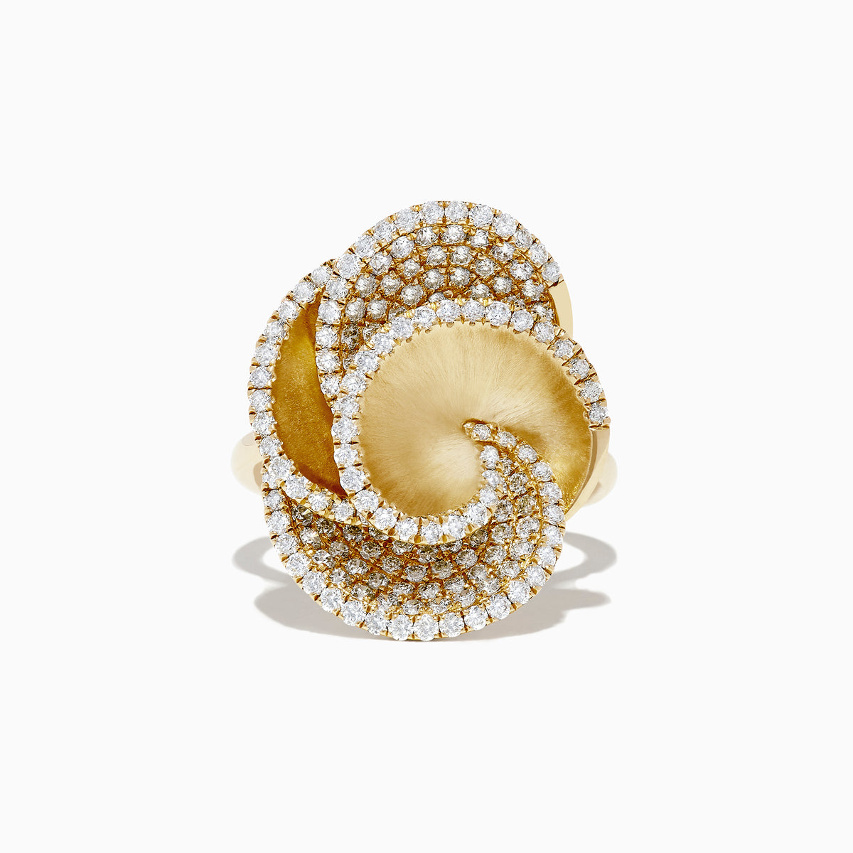 The DOro 14K Yellow Gold Diamond Flower Ring, 1.61 TCW, features three overlapping petal shapes outlined with sparkling white diamonds in a floral-inspired design against a plain white background.
