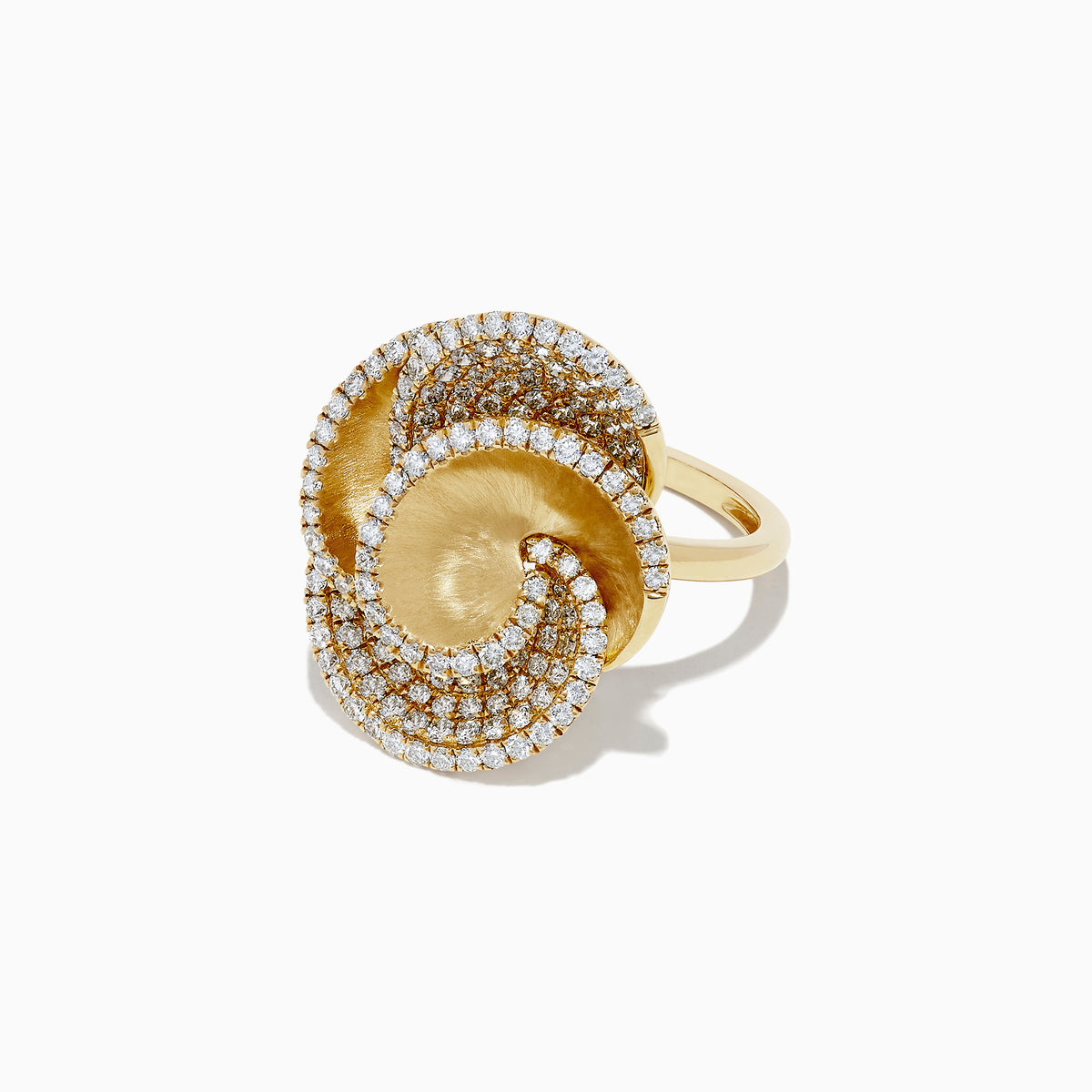 The DOro 14K Yellow Gold Diamond Flower Ring, 1.61 TCW, features three overlapping petal shapes outlined with sparkling white diamonds in a floral-inspired design against a plain white background.