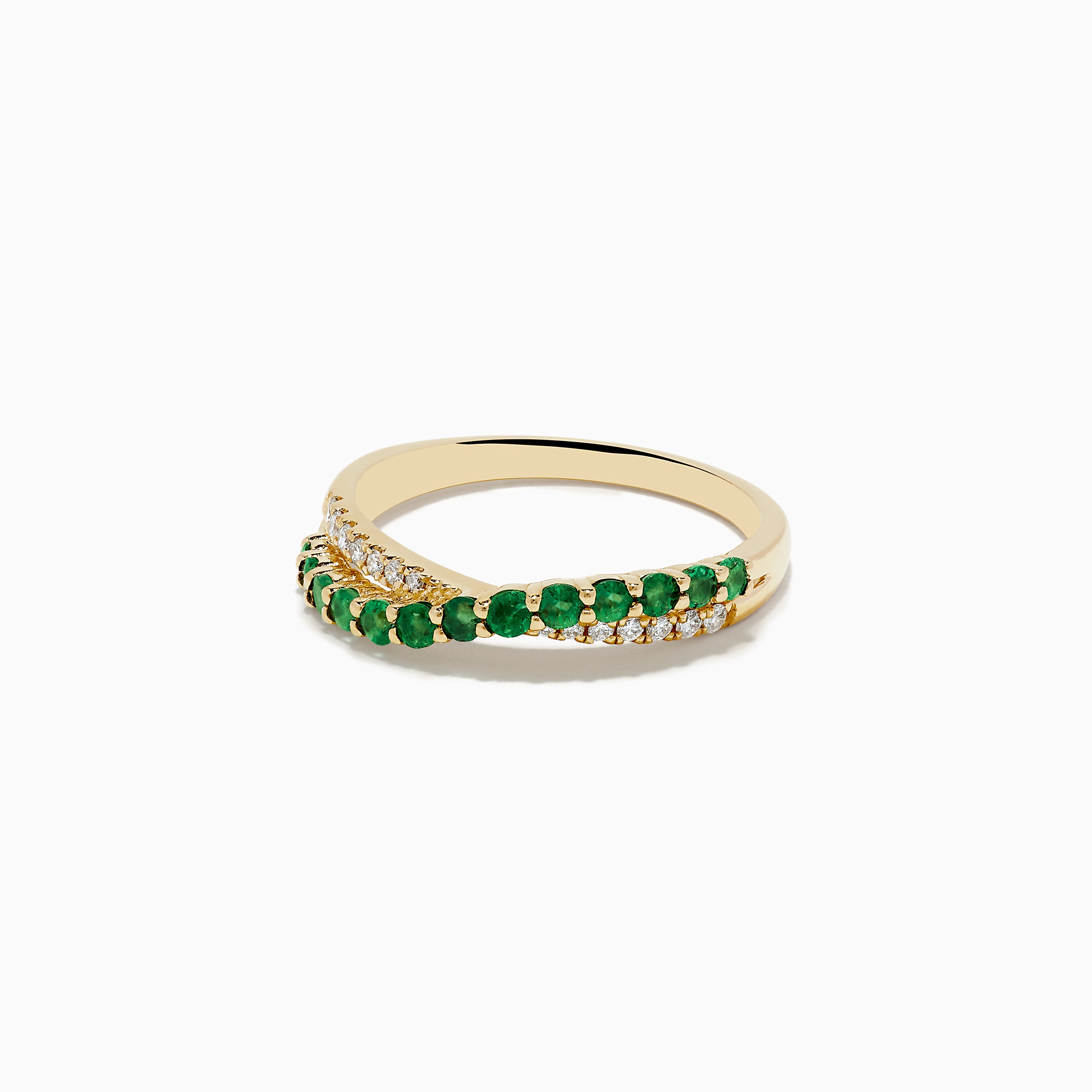 Effy 14K Yellow Gold Emerald and Diamond Crossover Ring