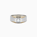 Mens 14K Two Tone Gold Diamond Ring, 0.23 TCW, with a wide brushed silver band, single round center diamond, and 14K gold accents for a bold two-tone look.