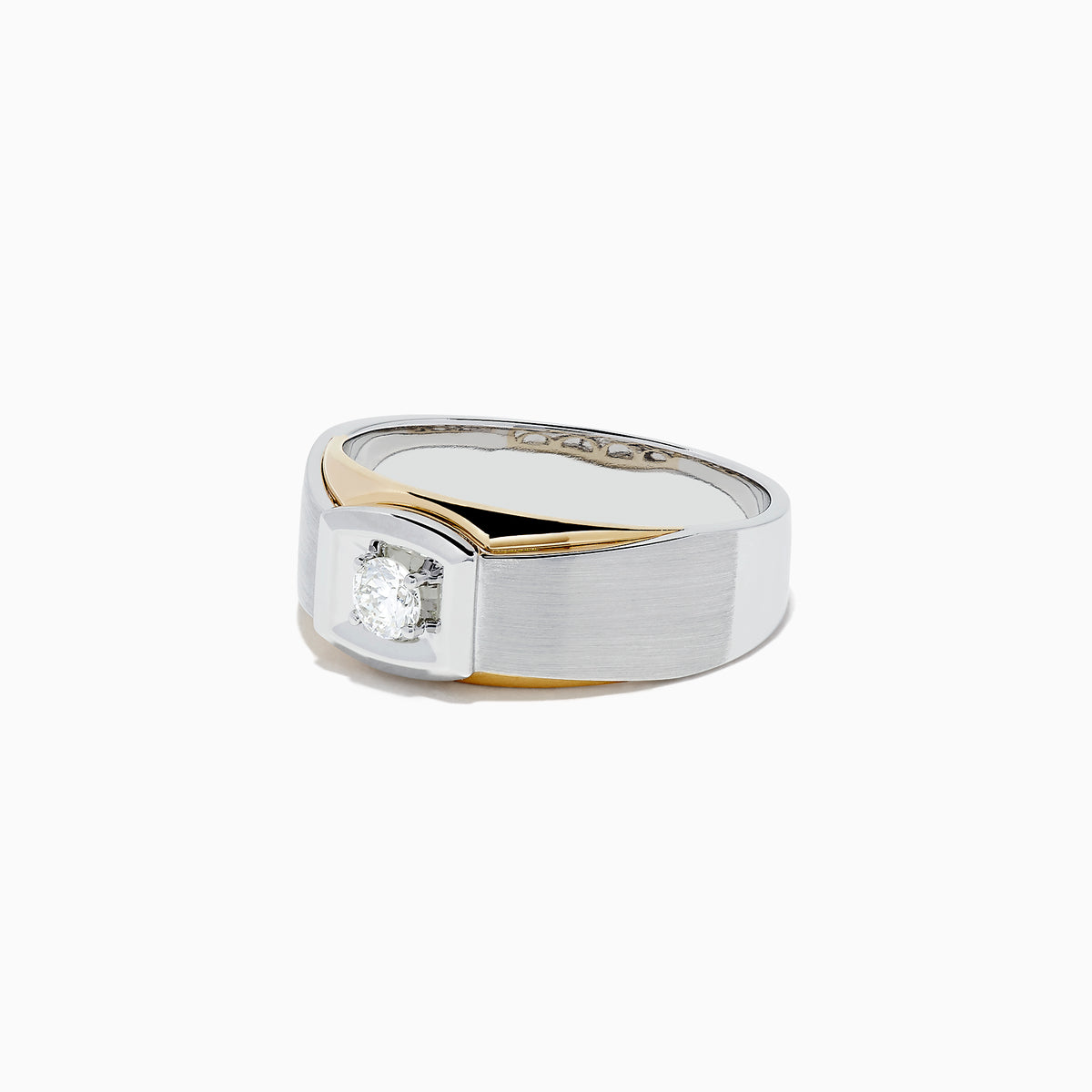 Mens 14K Two Tone Gold Diamond Ring, 0.23 TCW, with a wide brushed silver band, single round center diamond, and 14K gold accents for a bold two-tone look.