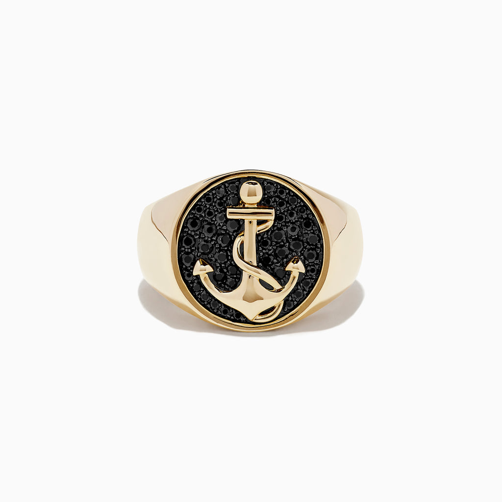 Effy Men's 14K Yellow Gold Black Sapphire Anchor Ring, 0.76 TCW