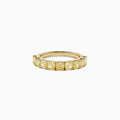 The Canare 18K Yellow Gold Cushion Cut Yellow Diamond Band (2.21 TCW) showcases a row of cushion cut yellow diamonds in a continuous gold band, displayed on a plain white background.