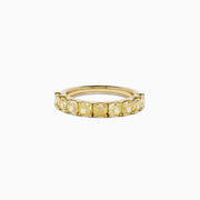 The Canare 18K Yellow Gold Cushion Cut Yellow Diamond Band (2.21 TCW) showcases a row of cushion cut yellow diamonds in a continuous gold band, displayed on a plain white background.
