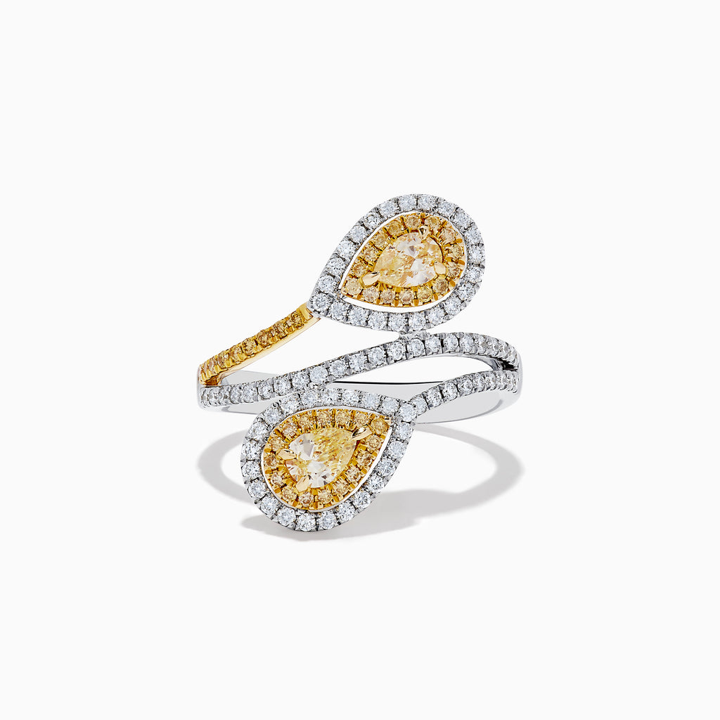 Effy 14K Two-Tone Gold Yellow and White Diamond Crossover Teardrop Ring