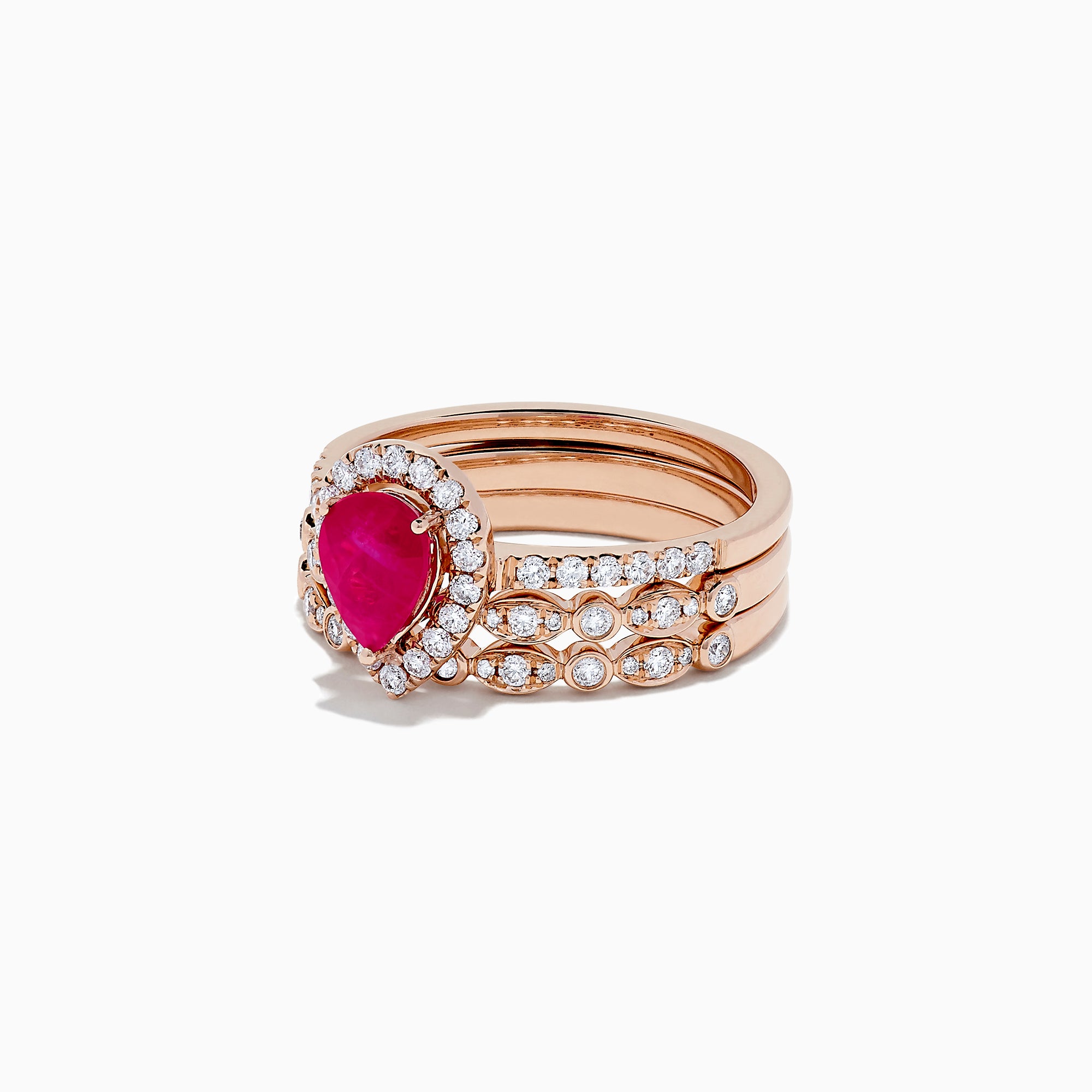 Effy Ruby Royale 14K Rose Gold Ruby and Diamond Stacking Ring Set, 1.19 TCW