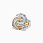 Make an impression with the Limited Edition 14K 2-Tone Gold Diamond Swirl Statement Ring, 1.91 TCW, featuring an intricate swirling design embellished with baguette and round-cut white diamonds for a sophisticated look.