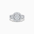 The Bouquet 14K White Gold Diamond Ring by Effy features a round floral cluster center, double diamond halos, and a split shank accented with diamonds, all crafted in radiant white gold.