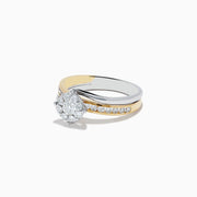 The Duo 14K Two-Tone Gold Diamond Engagement Ring 0.71 TCW showcases a round diamond cluster center and a diamond-accented band, combining elegance and sparkle in a timeless design.