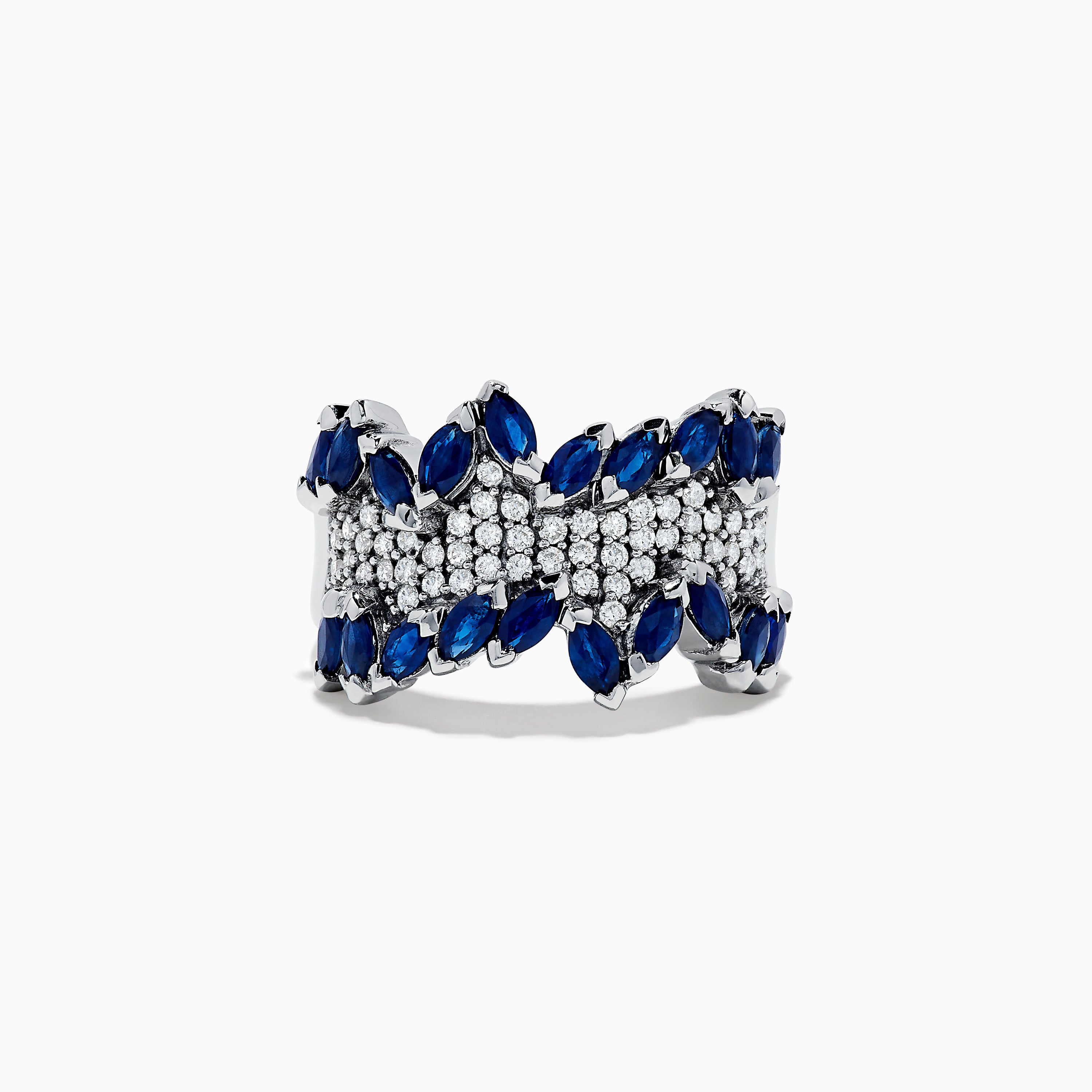 Effy 14K White Gold Diamond and Blue Sapphire Ring