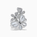 The Nature 14K White Gold Diamond Multi Butterfly Ring displays three overlapping butterfly shapes with clear diamonds and baguette-cut gems, elegantly set on a polished white gold band against a plain white background.