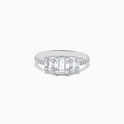 The Classique 14K White Gold Diamond Ring showcases 0.72 TCW of rectangular and round diamonds set along the band and top, displayed against a plain white background.
