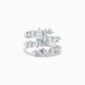 The Pave Classica 14K White Gold Diamond Ring features overlapping silver bands set with various shapes of sparkling diamonds in an intricate design, inspired by the Effy Pave Classica style and shown against a white background.