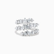 The Pave Classica 14K White Gold Diamond Ring features overlapping silver bands set with various shapes of sparkling diamonds in an intricate design, inspired by the Effy Pave Classica style and shown against a white background.