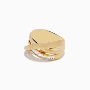 The DOro 14K Brushed Yellow Gold Diamond Crossover Ring features a wide crisscross band with diagonally set baguette-cut diamonds totaling 0.39 TCW.