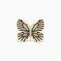 The Nature 14K Yellow Gold Black and White Diamond Butterfly Ring features sparkling diamonds and black details on its wings, echoing the elegance of black and white diamond jewelry, shown against a plain white background.