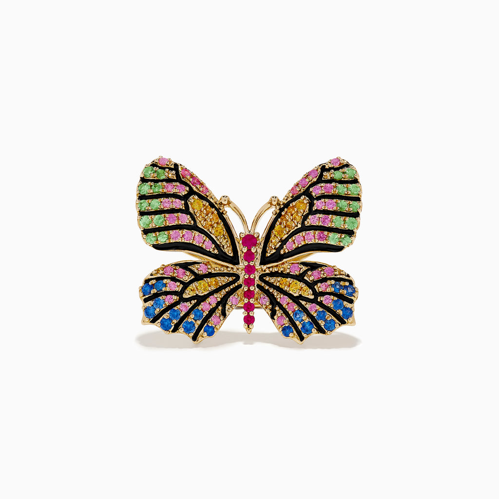 Effy Watercolors 14K Yellow Gold Multi Sapphire Butterfly Ring