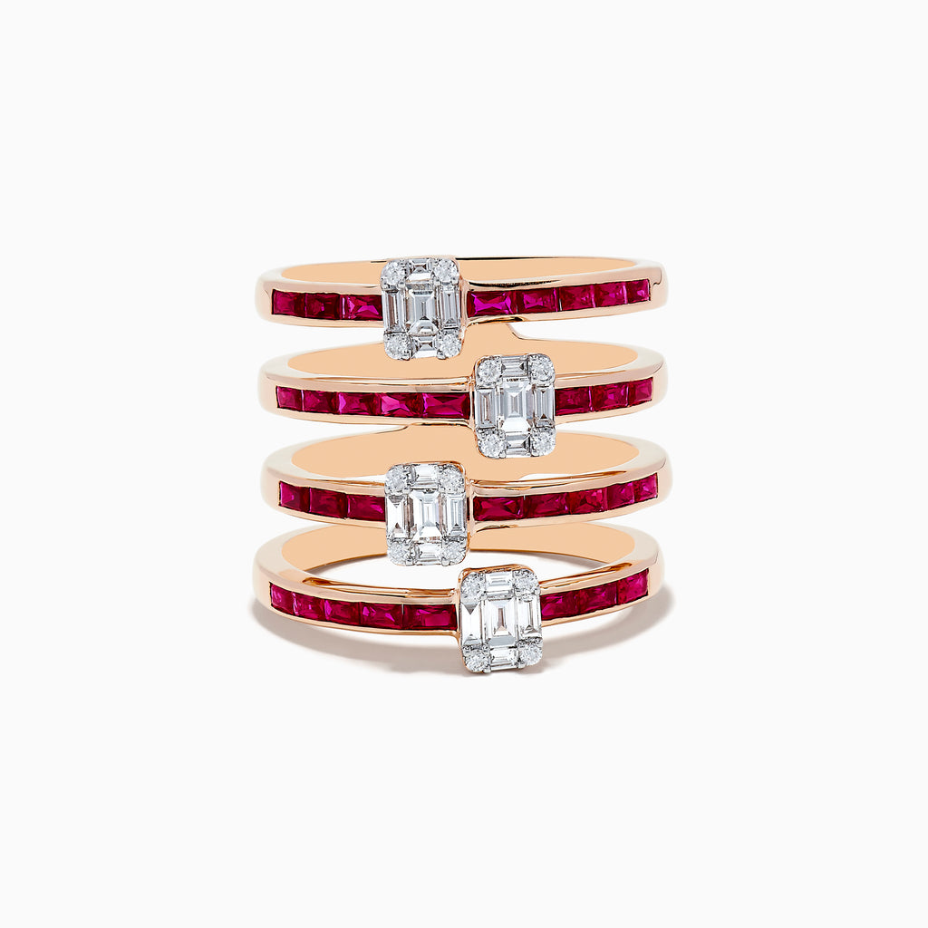 Effy Pave Rose 14K Rose Gold Diamond and Ruby Ring