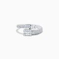The Classique 14K White Gold Diamond Bypass Ring (0.65 TCW) features an emerald-cut center diamond accented by round diamonds along its split band, blending elegance and sparkle in a refined design.