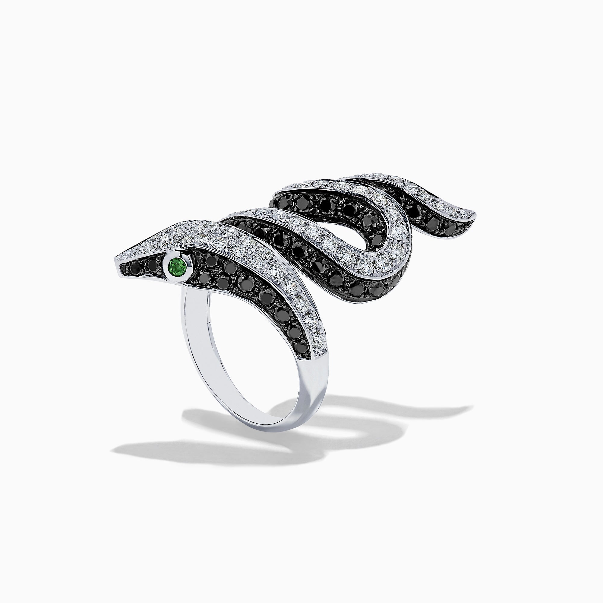Effy Safari 14K White Gold Black and White Diamond Snake Ring, 3.25 TCW