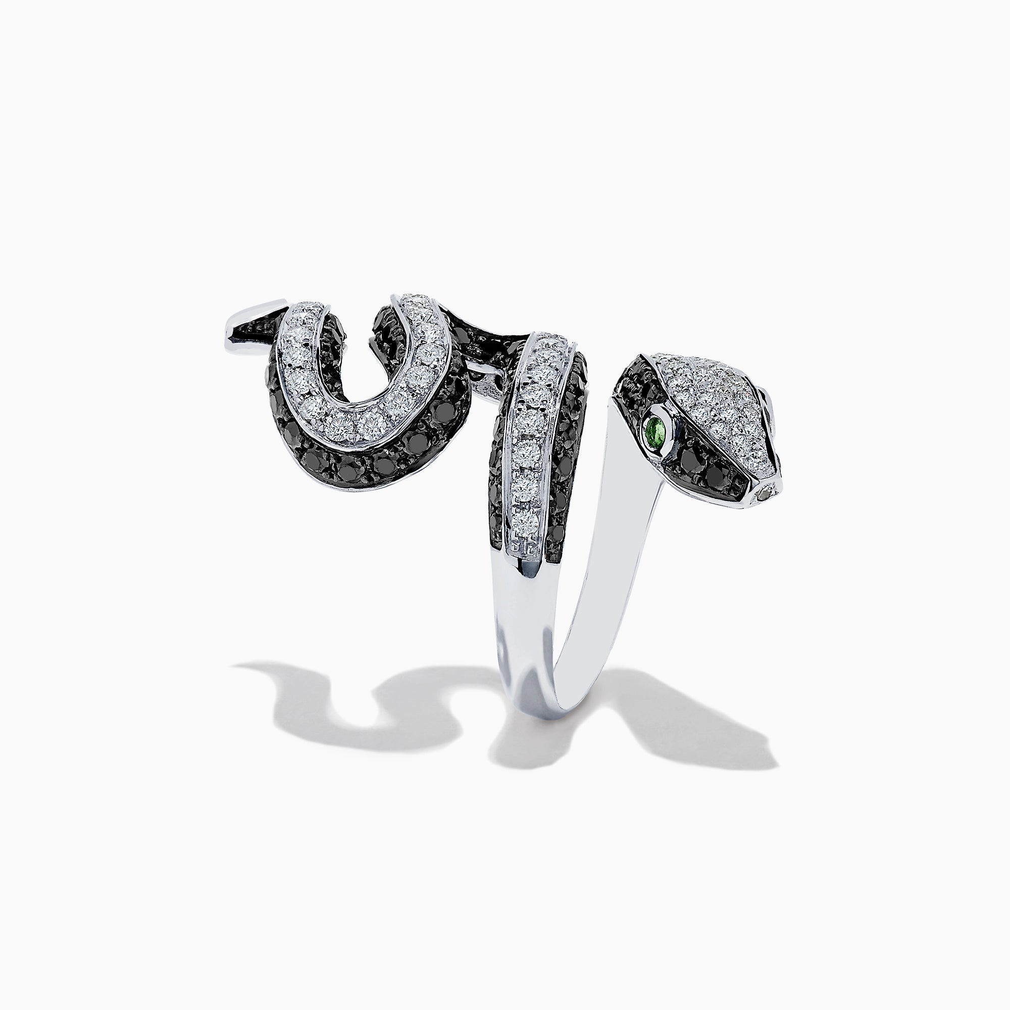Effy Safari 14K White Gold Black and White Diamond Snake Ring, 3.25 TCW