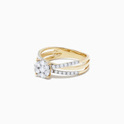 The Bouquet 14K Yellow Gold Diamond Cluster Ring, 0.39 TCW, features a large oval center diamond on a split shank band set with smaller round diamonds, shown against a plain white background.