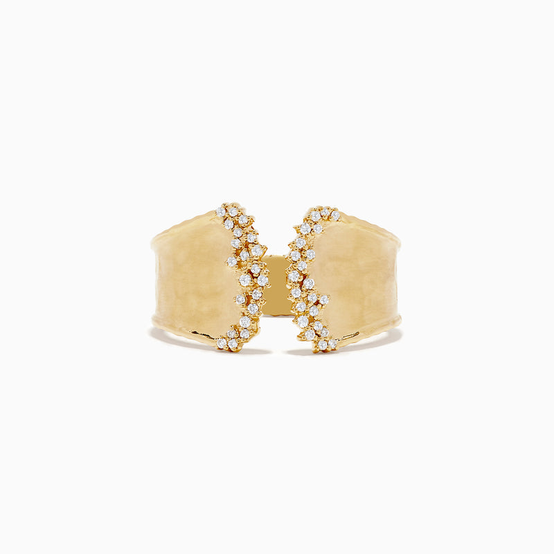 The Doro 14K Yellow Gold Open Shank Diamond Ring features an open shank design with sparkling diamonds totaling 0.17 carats—an elegant piece from Effy D’oro.