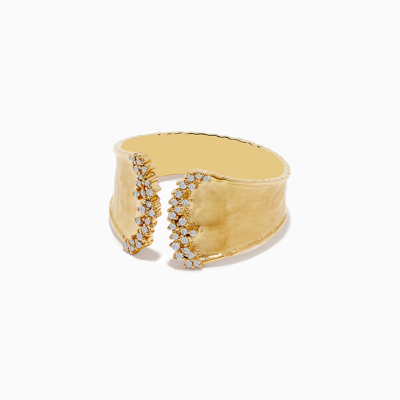 The Doro 14K Yellow Gold Open Shank Diamond Ring features an open shank design with sparkling diamonds totaling 0.17 carats—an elegant piece from Effy D’oro.