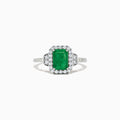 The Brasilica 14K Two Tone Gold Emerald and Diamond Ring, 1.90 TCW, features a striking rectangular emerald center, encircled by round diamonds and further accented with diamonds along the gold band.