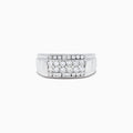 This Mens 14K White Gold Diamond Ring features a bold rectangular setting with rows of round-cut diamonds, totaling 0.96 carats, for an elegant and striking look.