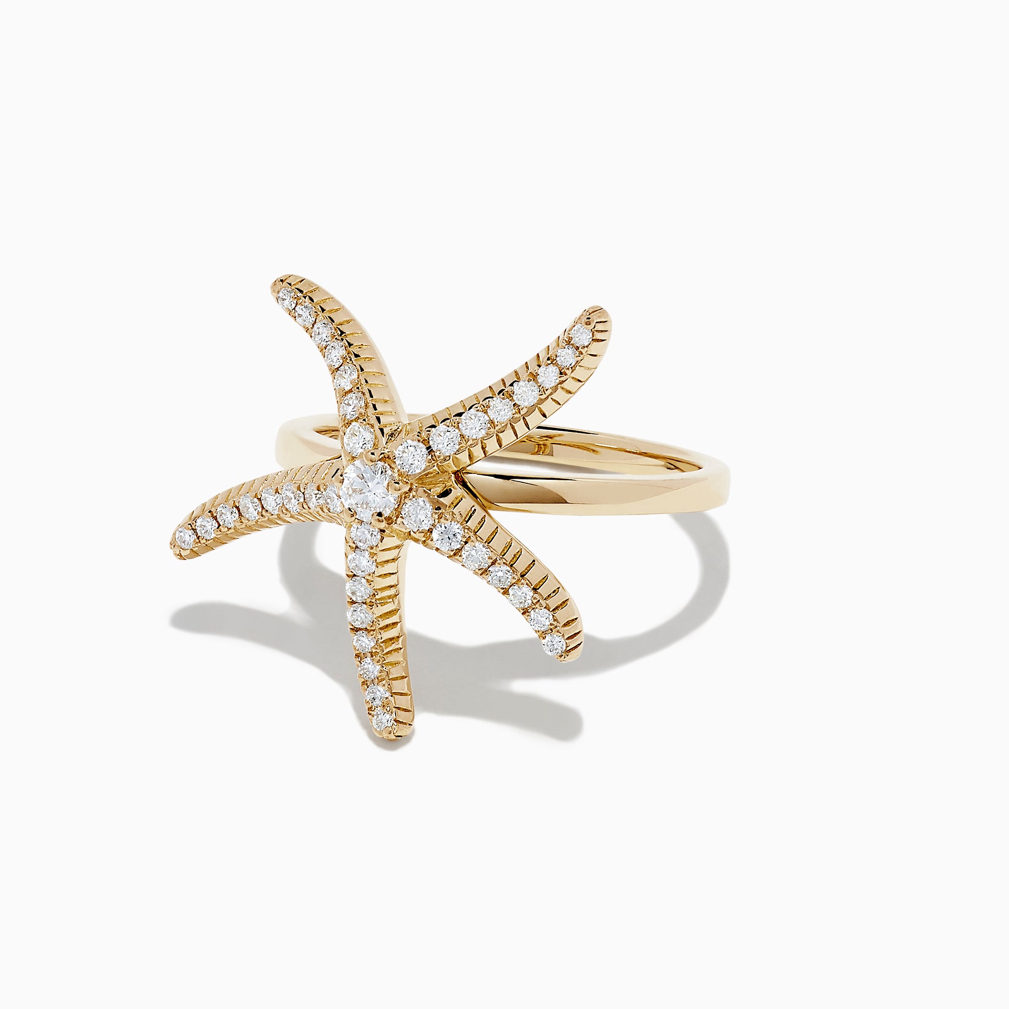 Effy Seaside 14K Yellow Gold Diamond Starfish Ring, 0.37 TCW