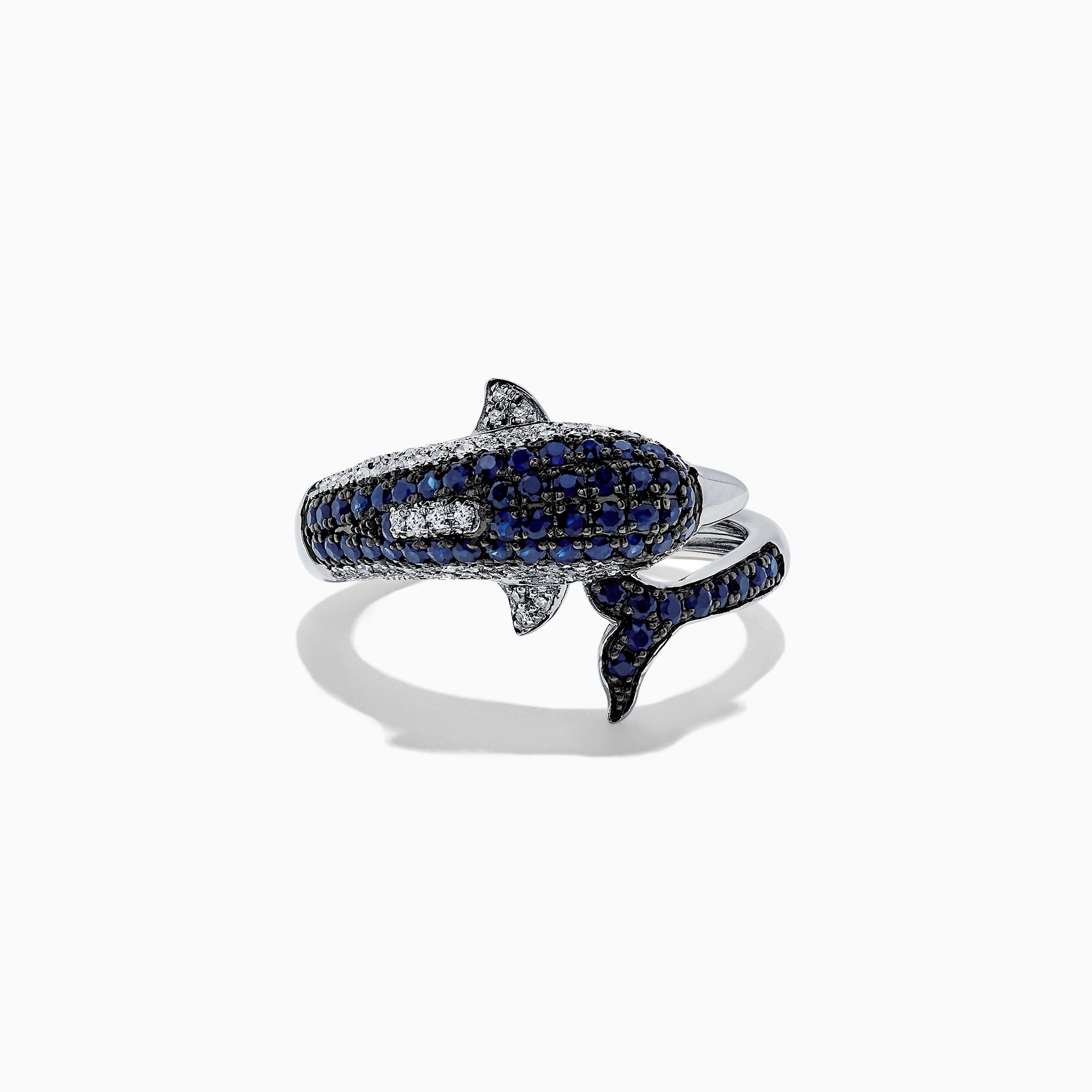 Effy Seaside 14K White Gold Sapphire and Diamond Dolphin Ring, 0.96 TCW