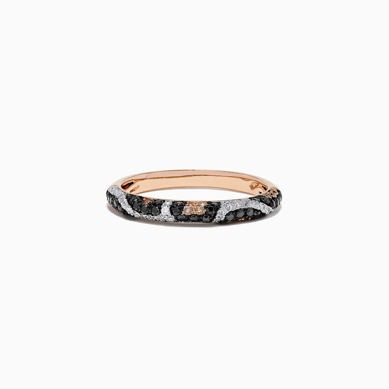 The Signature 14K Rose Gold Diamond Panther Spot Ring, 0.47 TCW, showcases alternating diagonal stripes of black and white diamonds for a bold yet elegant look against luxurious rose gold.