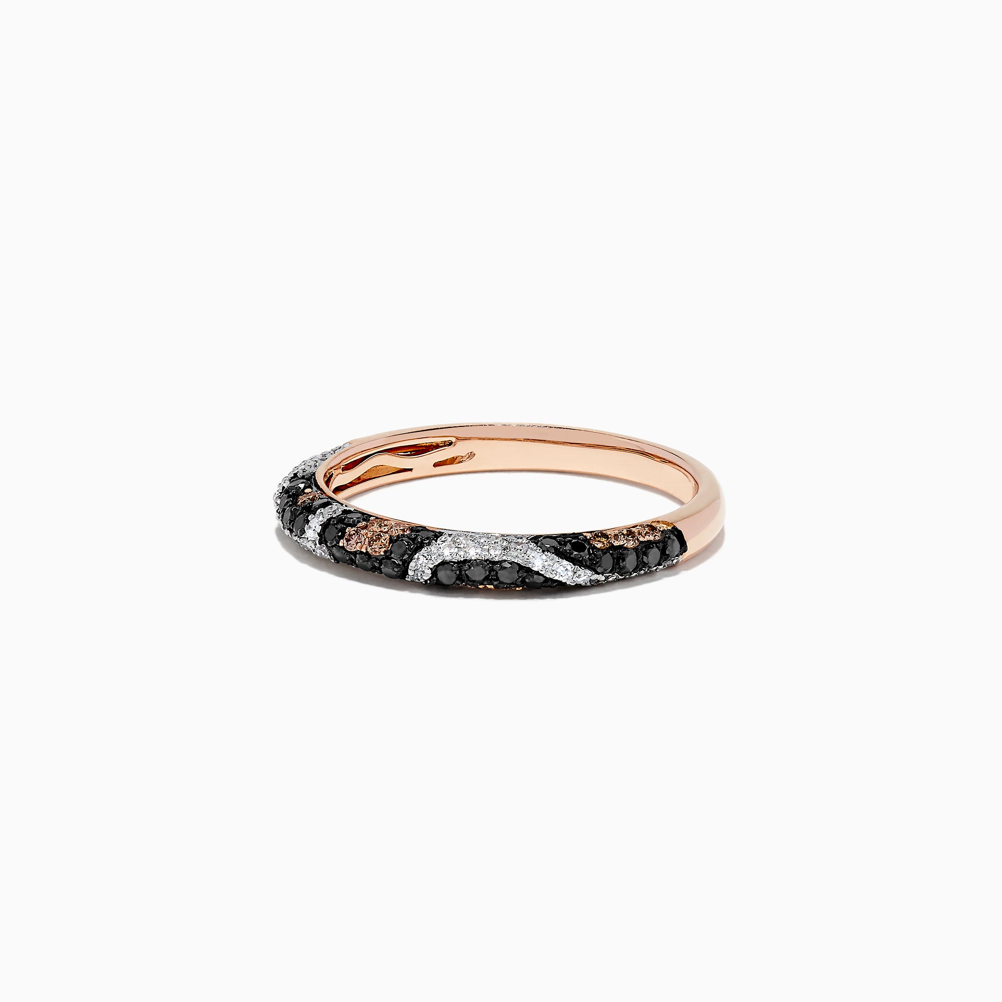 The Signature 14K Rose Gold Diamond Panther Spot Ring, 0.47 TCW, showcases alternating diagonal stripes of black and white diamonds for a bold yet elegant look against luxurious rose gold.