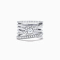 The Pave Classica 14K White Gold Diamond Ring, 1.12 TCW, features a round center diamond encircled by smaller diamonds and pavé-set stones on crisscrossing bands for added sparkle.
