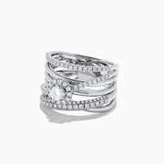 The Pave Classica 14K White Gold Diamond Ring, 1.12 TCW, features a round center diamond encircled by smaller diamonds and pavé-set stones on crisscrossing bands for added sparkle.