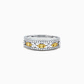 The Canare 14K White Gold Yellow and White Diamond Ring (0.42 TCW) features rows of white diamonds accented by alternating marquise white and round yellow diamonds in a striking, symmetrical design.